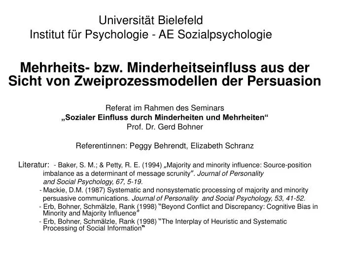 universit t bielefeld institut f r psychologie ae sozialpsychologie