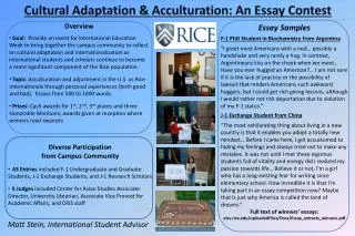 Cultural Adaptation &amp; Acculturation: An Essay Contest
