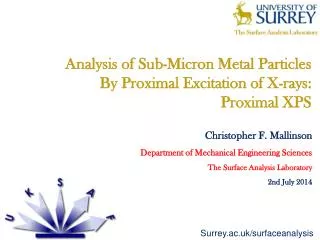 Analysis of Sub-Micron Metal Particles By Proximal Excitation of X-rays: Proximal XPS