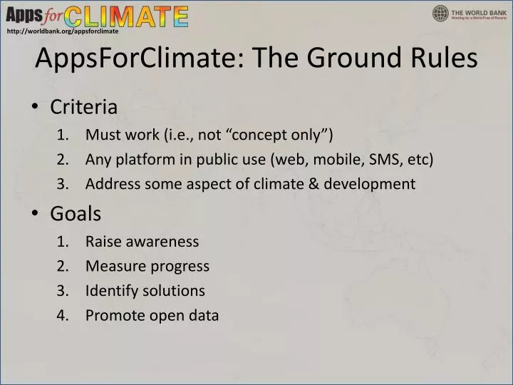 appsforclimate the ground rules