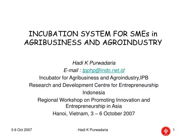 incubation system for smes in agribusiness and agroindustry