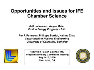 Opportunities and Issues for IFE Chamber Science