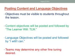 Posting Content and Language Objectives