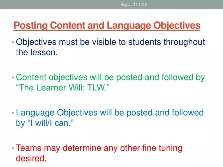 posting content and language objectives