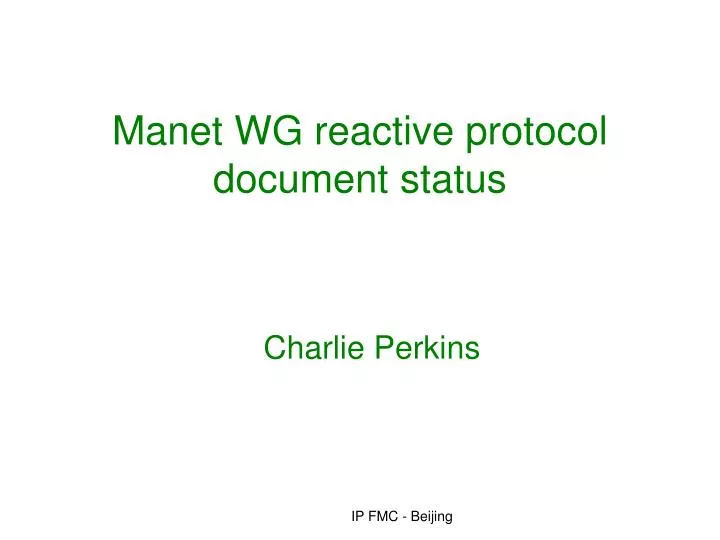 manet wg reactive protocol document status