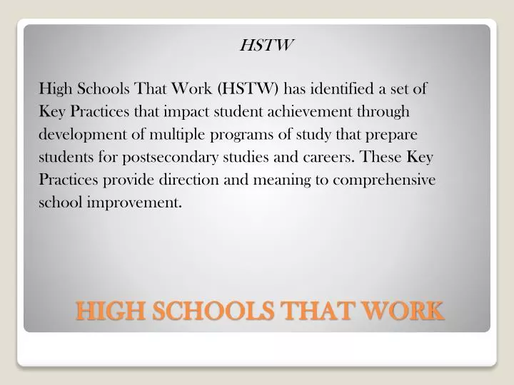 high schools that work
