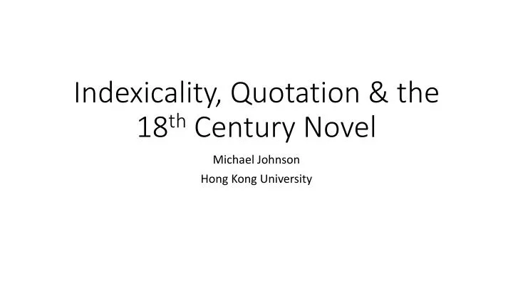 indexicality quotation the 18 th century novel
