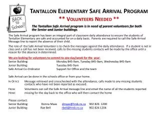 tantallon elementary safe arrival program volunteers needed