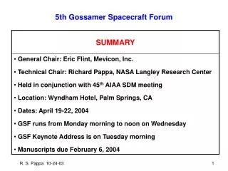 5th Gossamer Spacecraft Forum