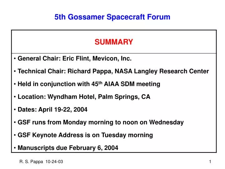 5th gossamer spacecraft forum