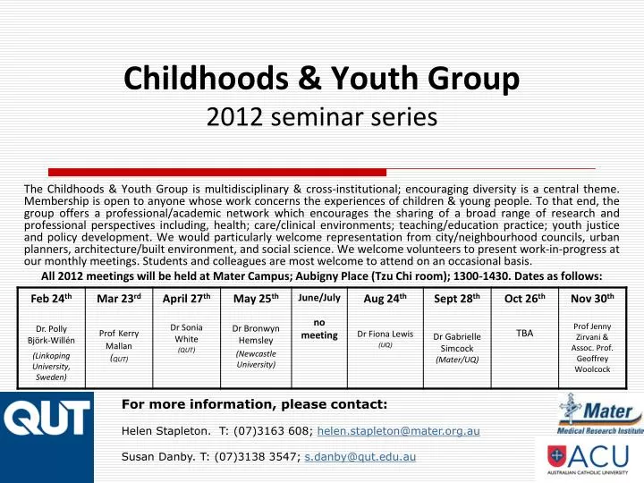 childhoods youth group 2012 seminar series