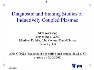 Diagnostic and Etching Studies of Inductively Coupled Plasmas