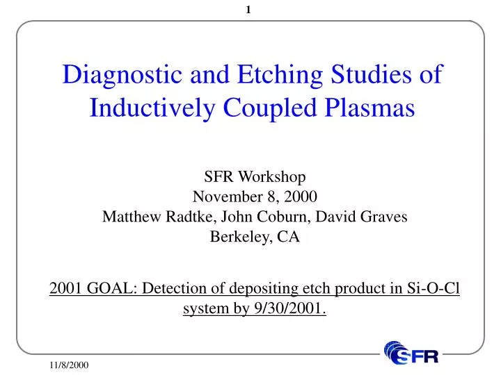 diagnostic and etching studies of inductively coupled plasmas