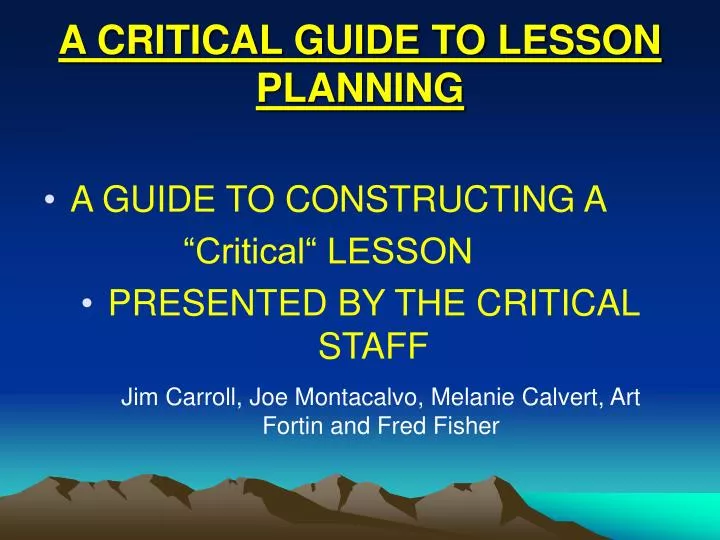a critical guide to lesson planning
