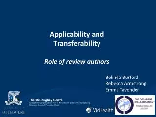Applicability and Transferability Role of review authors