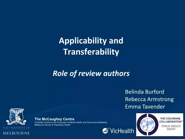applicability and transferability role of review authors