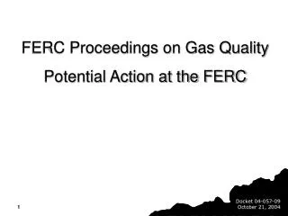 FERC Proceedings on Gas Quality Potential Action at the FERC