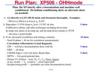 Run Plan: XP506 - OHHmode