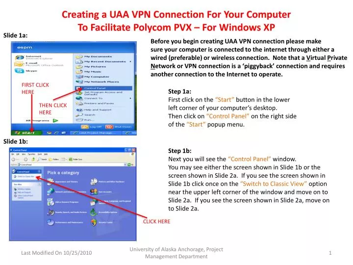 creating a uaa vpn connection for your computer to facilitate polycom pvx for windows xp