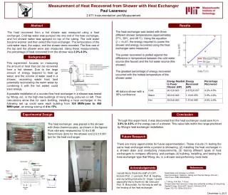 Measurement of Heat Recovered from Shower with Heat Exchanger Paul Lazarescu