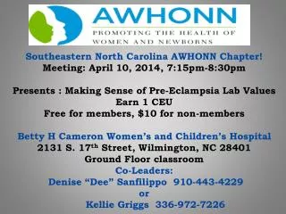Southeastern NC AWHONN meeting flyer April 2014