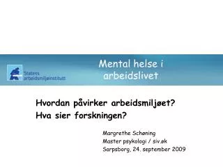 mental helse i arbeidslivet