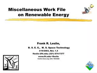 Miscellaneous Work File 			on Renewable Energy