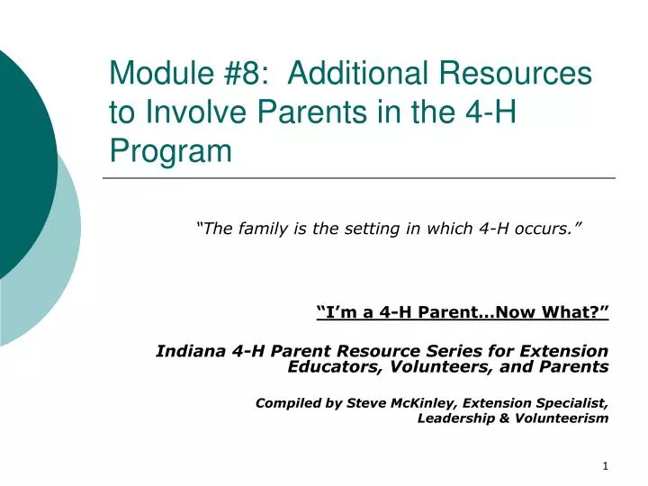 module 8 additional resources to involve parents in the 4 h program