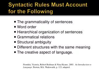 Syntactic Rules Must Account for the Following