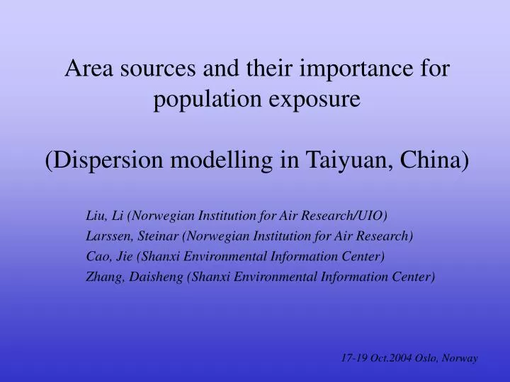 area sources and their importance for population exposure dispersion modelling in taiyuan china