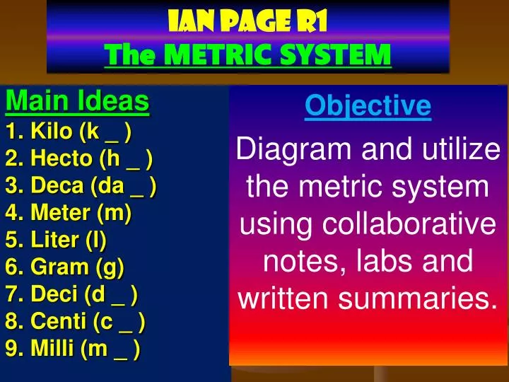 ian page r1 the metric system