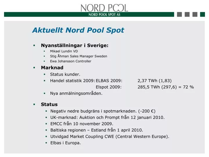 aktuellt nord pool spot