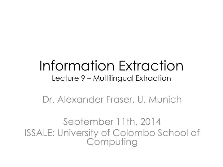 information extraction lecture 9 multilingual extraction