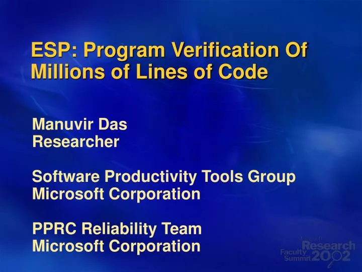 esp program verification of millions of lines of code