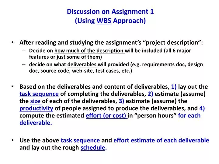 discussion on assignment 1 using wbs approach