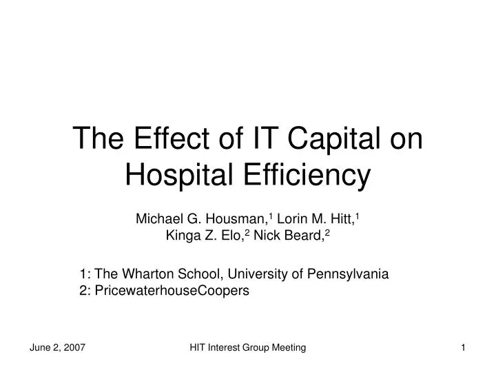the effect of it capital on hospital efficiency