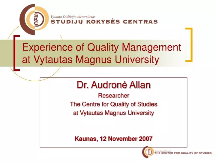experience of quality management at vytautas magnus university