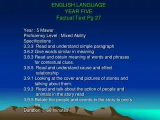 ENGLISH LANGUAGE YEAR FIVE Factual Text Pg 27