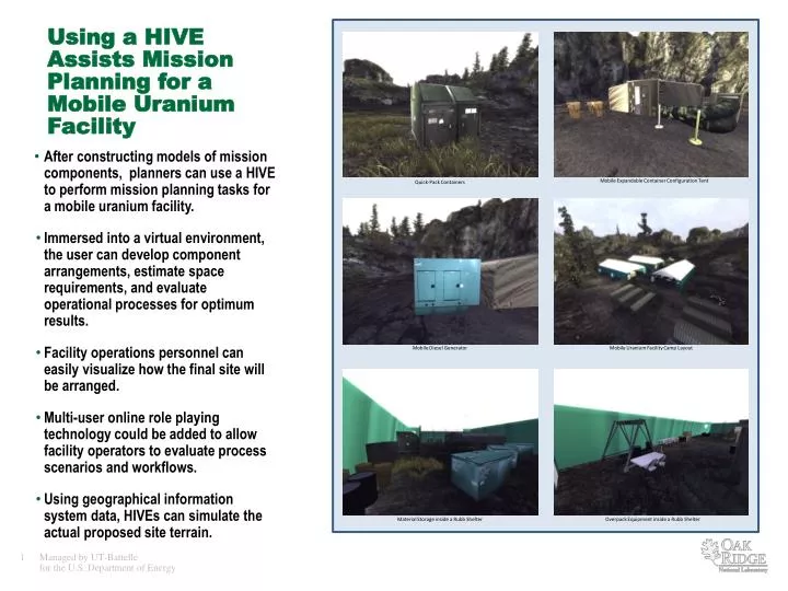 using a hive assists mission planning for a mobile uranium facility