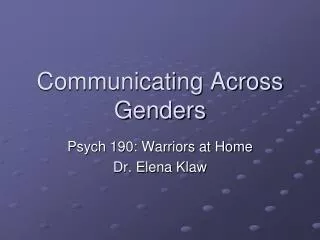 Communicating Across Genders
