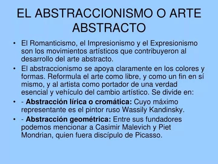 el abstraccionismo o arte abstracto