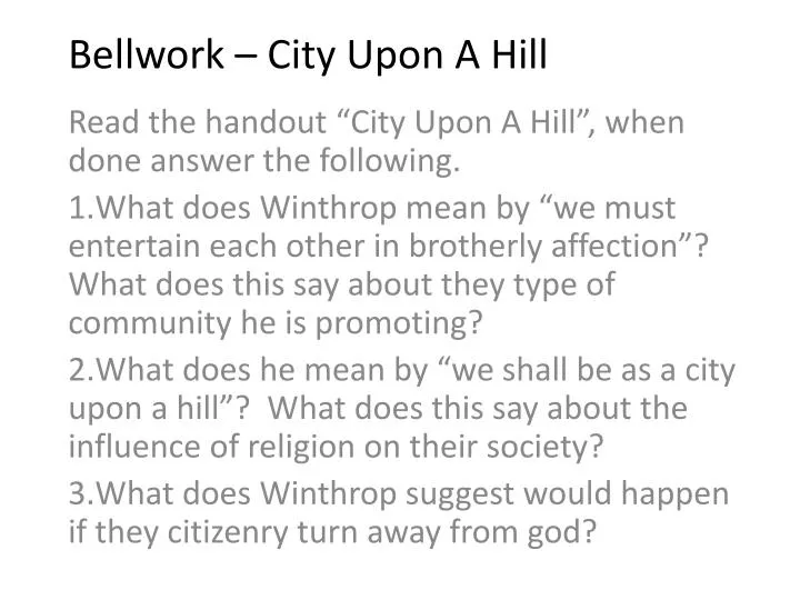 bellwork city upon a hill