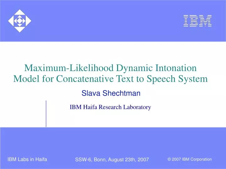 maximum likelihood dynamic intonation model for concatenative text to speech system