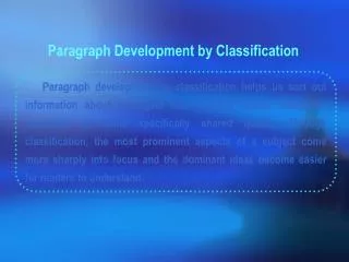 Paragraph Development by Classification