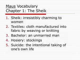 Maus Vocabulary Chapter 1: The Sheik