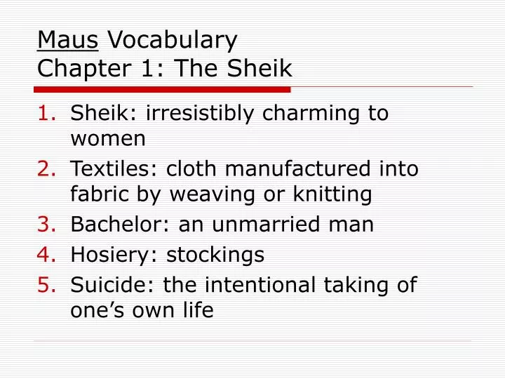 maus vocabulary chapter 1 the sheik