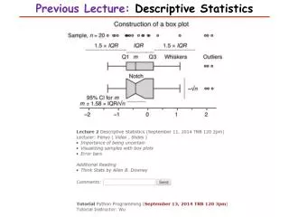 Previous Lecture: Descriptive Statistics