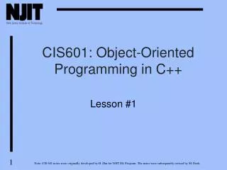 CIS601: Object-Oriented Programming in C++