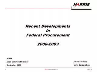 Recent Developments in Federal Procurement 2008-2009