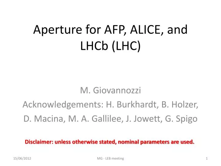 aperture for afp alice and lhcb lhc